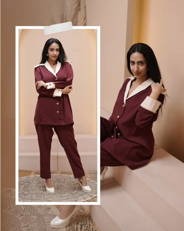Own the moment.
Step into tailored confidence with our maroon co-ord set – where structured silhouettes meet soft contrasts. Gold accents, sharp collars, and timeless cuts make it your go-to for power days and polished evenings.

#PowerPlay #TailoredElegance #ModernMuse #EverydayGlam #ChicLayers #ContemporaryChic #StyleWithEase #OOTDIndia #StatementDressing
