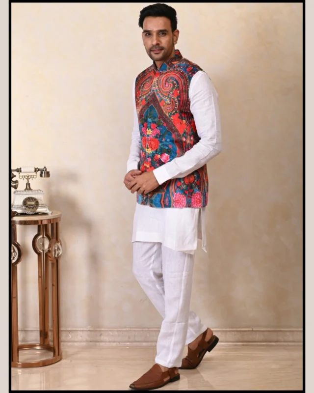 Step into the spotlight with boldness and tradition. 🌸✨
The Baroque Bloom Nehru Jacket isn’t just an outfit — it’s an experience. With vibrant paisleys and florals in reds, blues, and pinks, it’s made for the modern man who dares to stand out. Pair it with a classic white kurta-pajama and turn every eye your way. 🎨💫
#NehruJacket #MensEthnicWear #IndianFashion #StyleStatement #FestiveVibes #EthnicElegance #MensStyleGuide #BoldAndTraditional #DesiSwag #KurtaPajamaStyle #WeddingSeasonLook #OutfitGoals #VocalForLocal #MadeInIndia